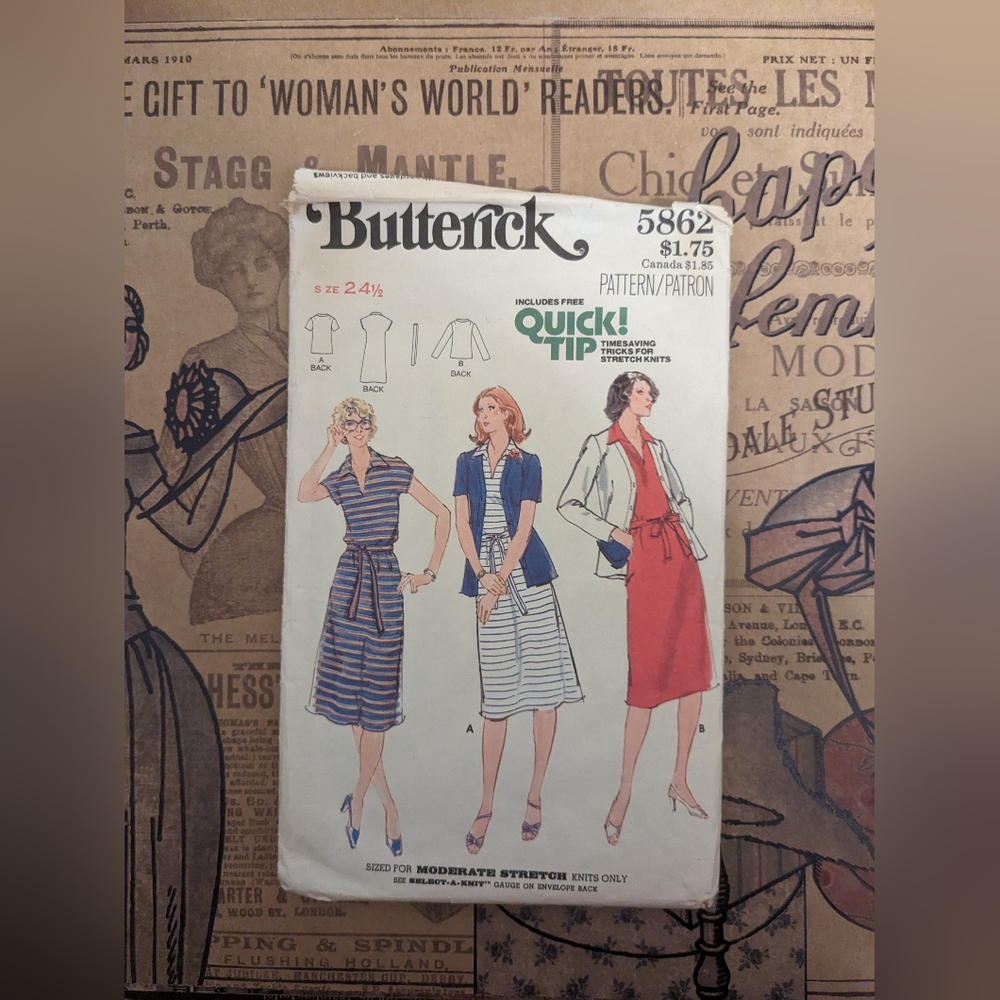 Vintage 70s - 80s Dress, Jacket & Belt Pattern // Butterick 5861 > size 24, XL,